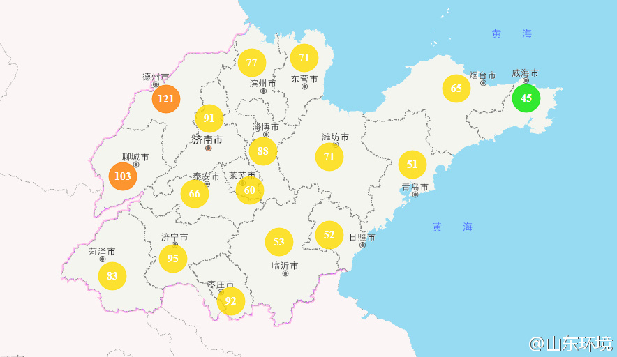 山东省十七市环境空气AQI指数